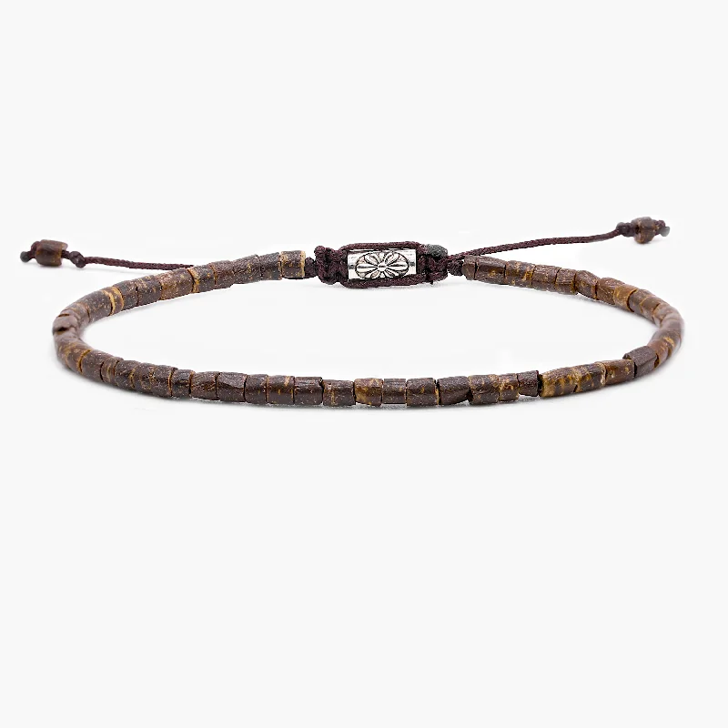 Sage twig bracelet-3mm Natural Coconut Beads Adjustable Bracelet (Dark Brown)