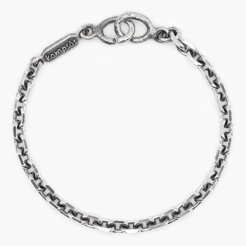 Tribal glyph bracelet-3mm Sterling Silver Faceted Square Chain Bracelet