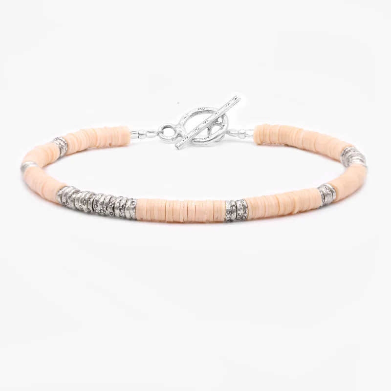 Tribal glyph bracelet-4mm Vinyl Beads "Rodeo" Bracelet (Cream/Silver)