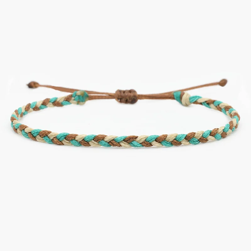 Tribal glyph bracelet-Adjustable Mini Braided Bracelet (Turquoise/Cream)