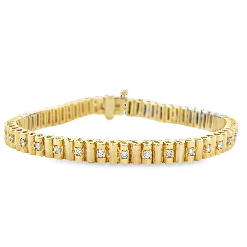 Sharp edge bracelet-Barrel Link Diamond Bracelet in Yellow Gold