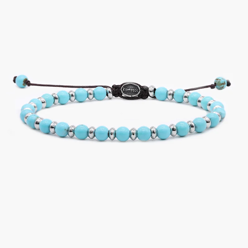 Hazy quartz bracelet-Beaded Bracelet With Turquoise and Silver Beads