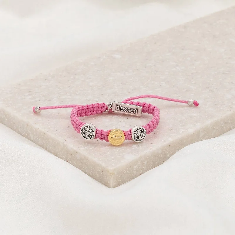 Shimmer spark bracelet-Blessing for Kids Pink Benedictine Blessing Bracelet