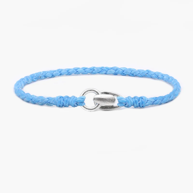 Wavy edge bracelet-Braided "Antibes" Bracelet With Silver Clasp (Light Blue)