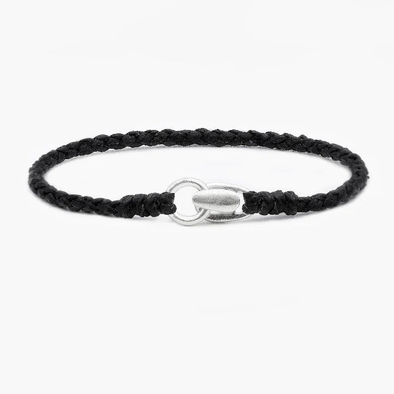 Worn patina bracelet-Braided "Antibes" Bracelets With Silver Clasp (Black)