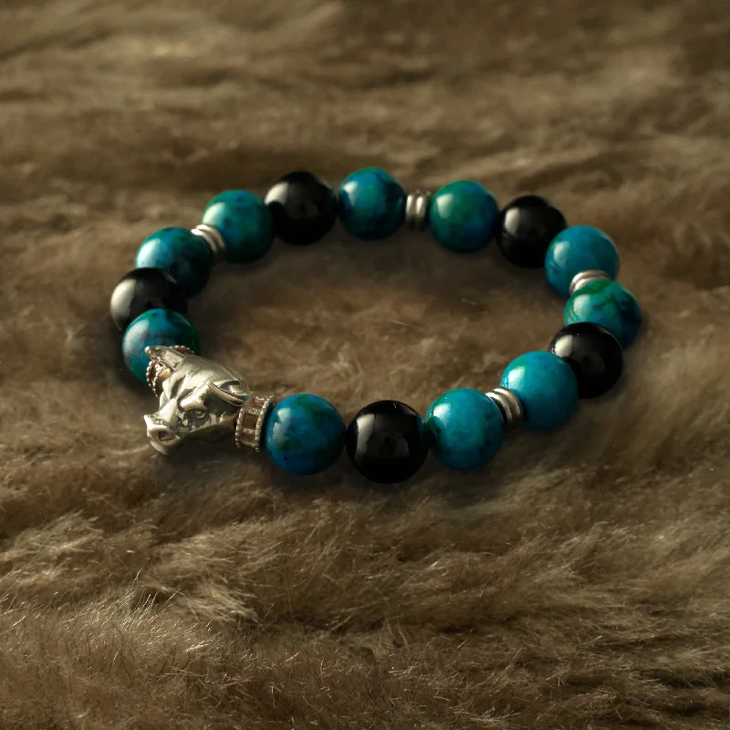 Muted tint bracelet-Bull Turquoise Obsidian Stainless Steel Bead Bracelet