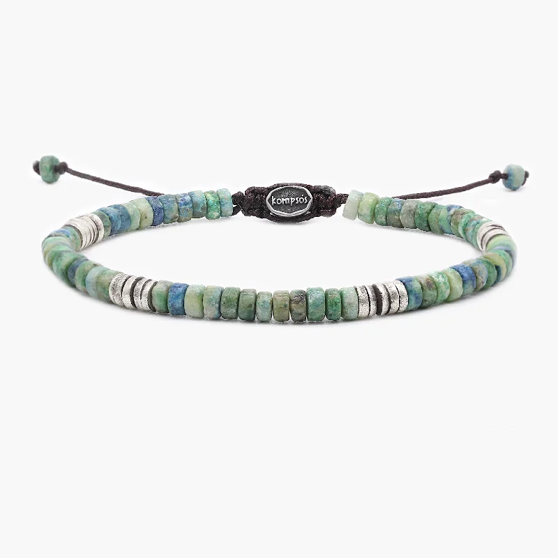 Zinc forged bracelet-Chrysocolla Stone And Sterling Silver Disc Beads Bracelet