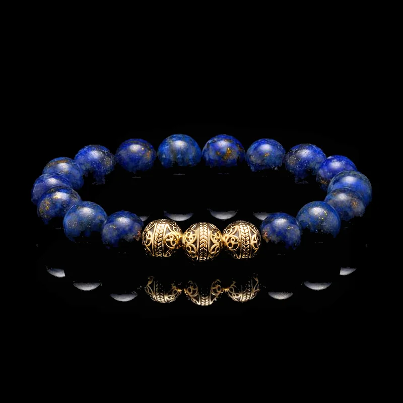 Flex clasp bracelet-Classic Gold Lapis Lazuli Bracelet