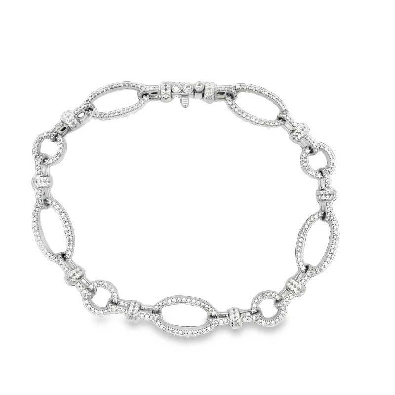 Shimmer spark bracelet-Diamond Accented Oval and Round Link Bracelet in White Gold