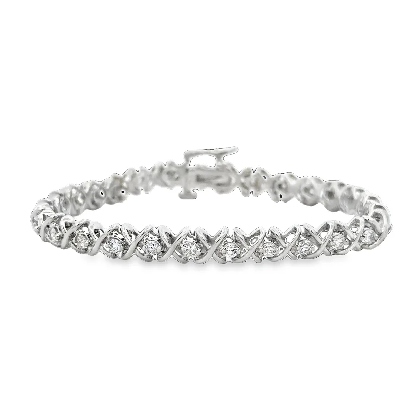 Spotted finish bracelet-Diamond Accented "XO" Bracelet in White Gold 6.25"