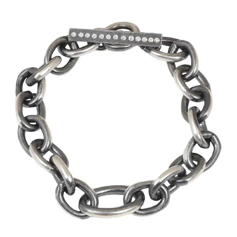 Alloy blend bracelet-Diamond Toggle Curb Bracelet