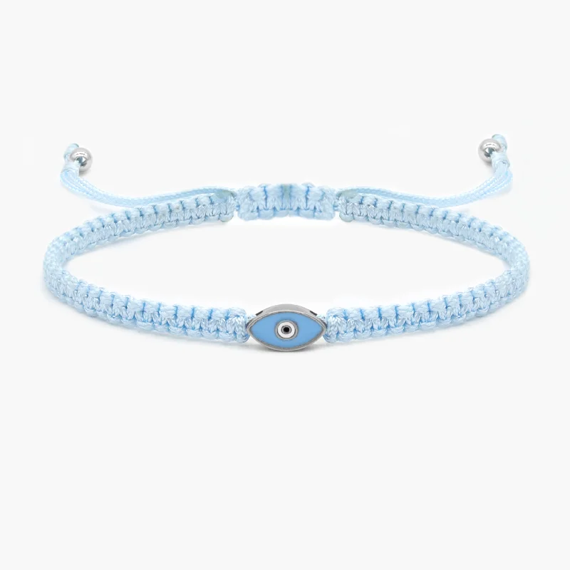 Mauve fluorite bracelet-Braided Evil Eye Bracelet (Light Blue)