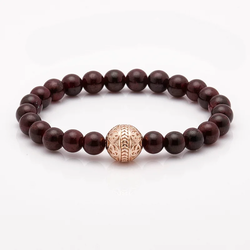 Rippled band bracelet-Garnet Rose Gold Bracelet