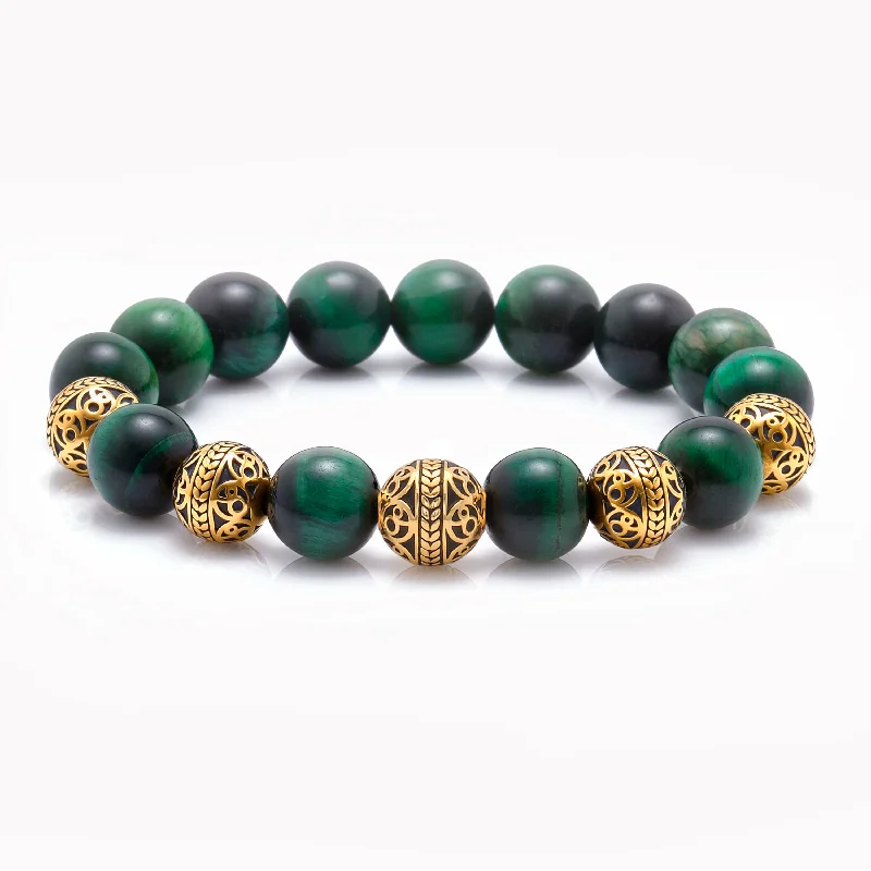 Alloy blend bracelet-Green Tiger Eye Gold Bracelet