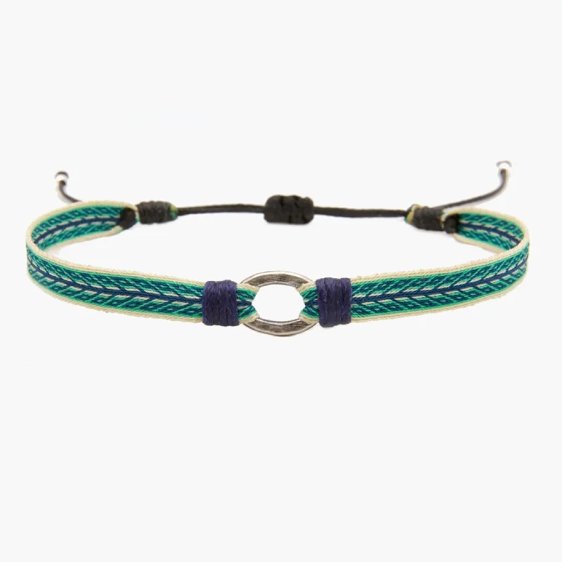 Rye stalk bracelet-Handmade Purnama Bracelet With Silver Hoop (Blue/Green)