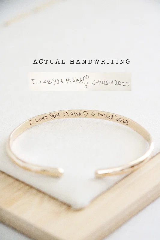 Copper forged bracelet-handwriting cuff bracelet { silver + gold }