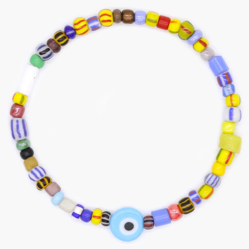 Smooth edge bracelet-Holidays Bracelet With Assorted Glass Beads And Evil Eye