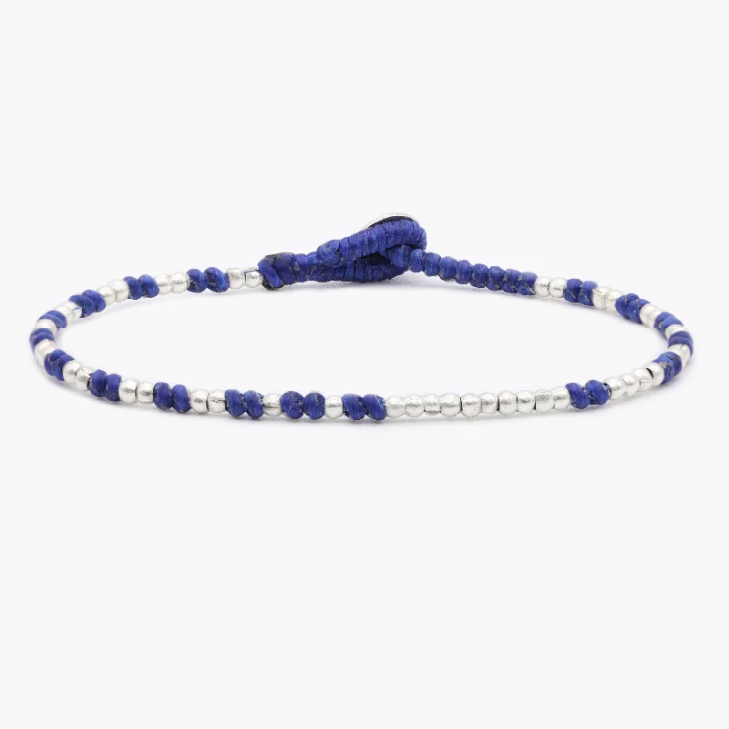 Tarragon leaf bracelet-Knot Silver Beads Bracelet (Navy Blue)