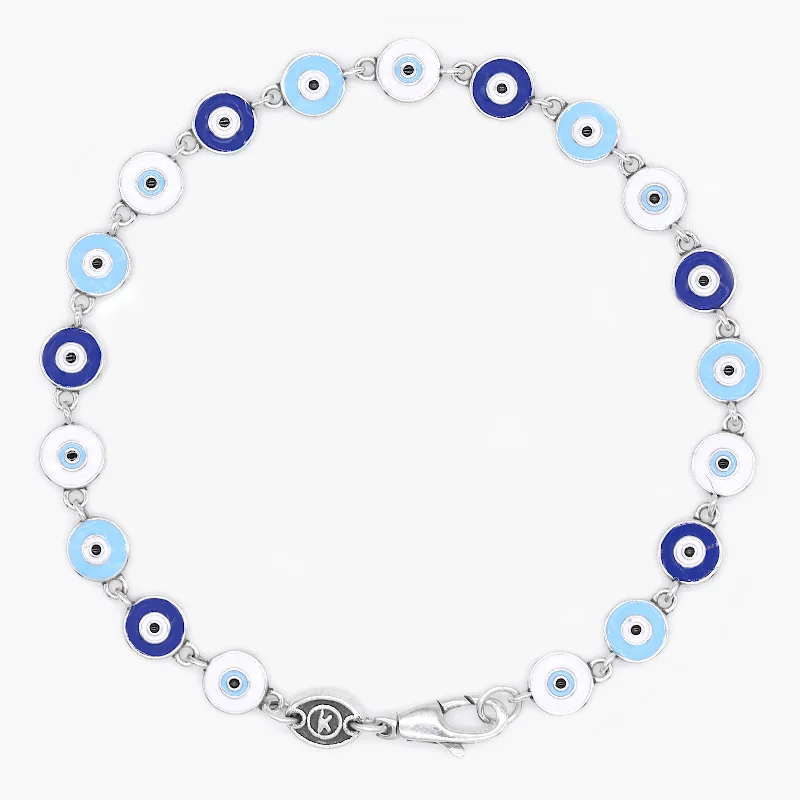 Sepia quartz bracelet-Multi Evil Eye Charms Sterling Silver Bracelet