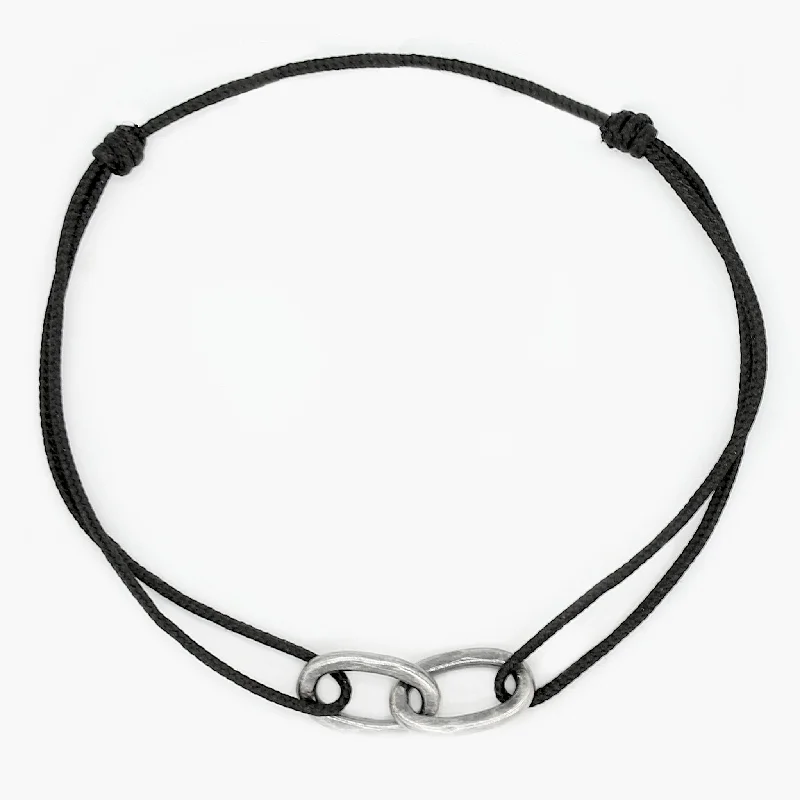 Shimmer spark bracelet-Nylon Thread With Silver Double Hoop "Indah" Bracelet (Black)