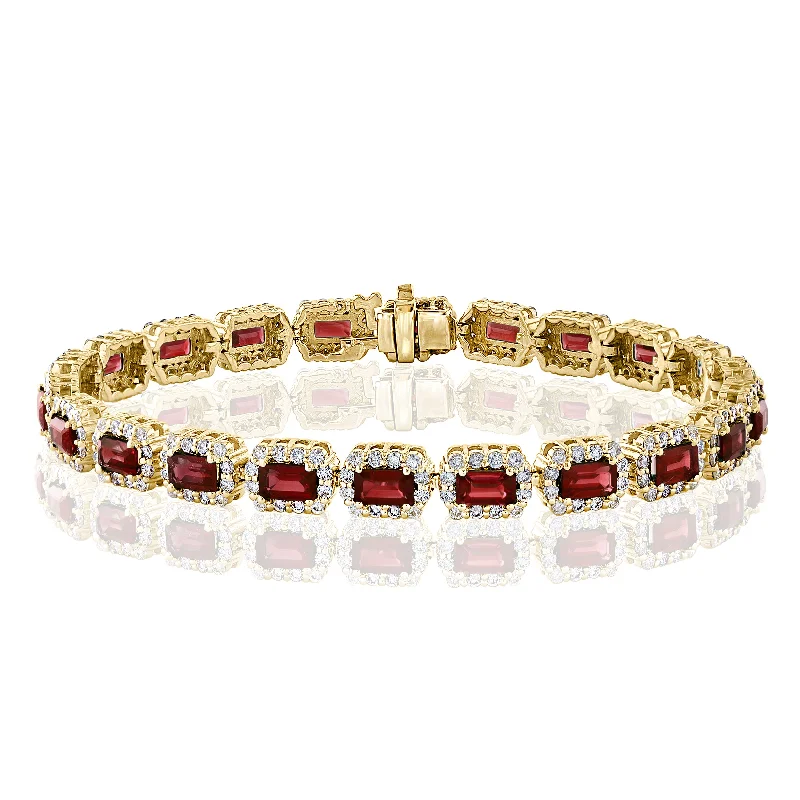 Crest ridge bracelet-Ruby and Diamond Bracelet in Yellow Gold