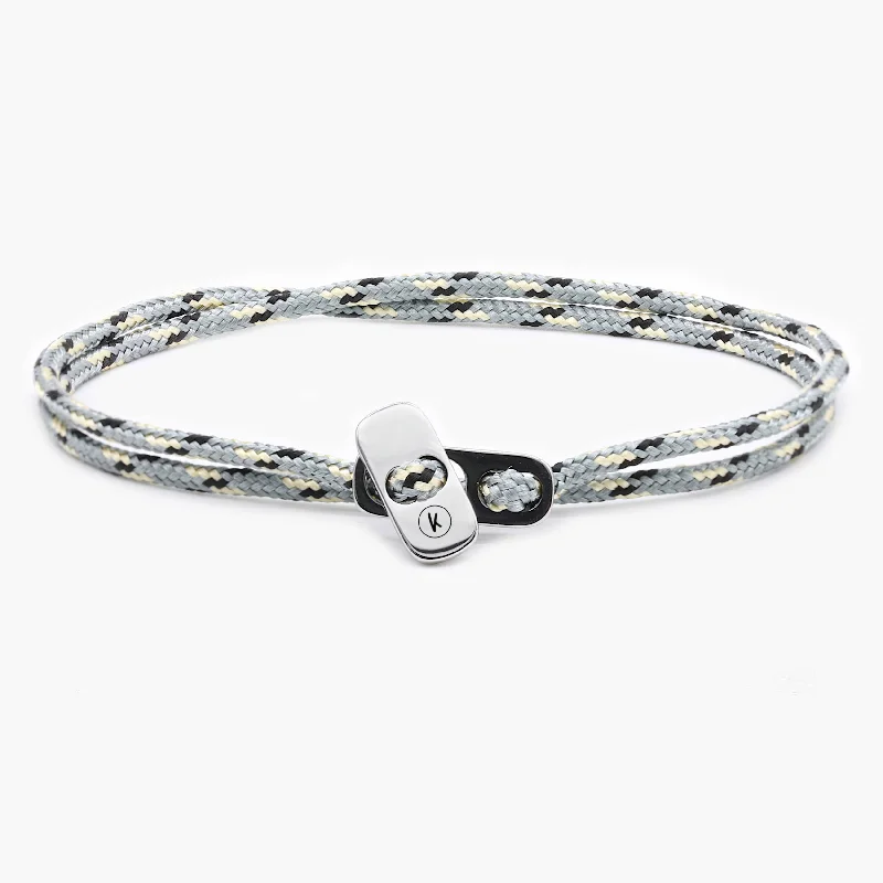 Smooth pebble bracelet-Sailing Cord Bracelet With Silver Clasp (Grey/Black)