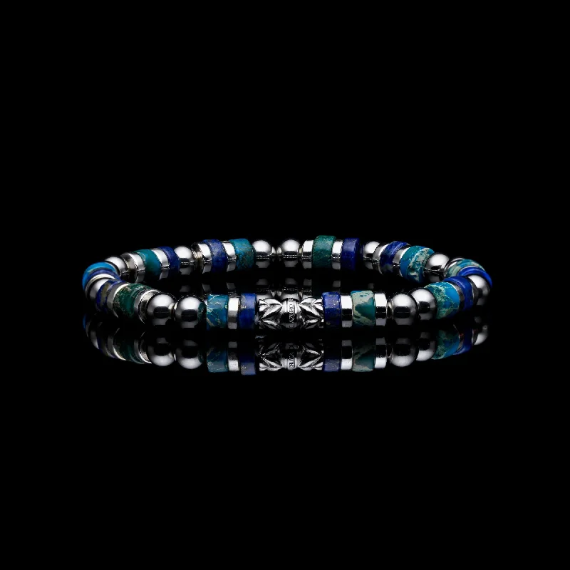 Celtic twist bracelet-Silver Fox | Lapis, Green Jasper Beaded Bracelet