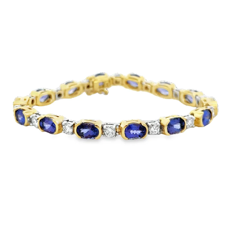 Raven black bracelet-Tanzanite and Diamond Bracelet in 18k Yellow Gold 7"