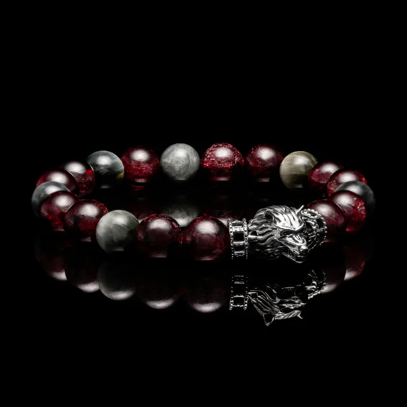 Amber topaz bracelet-The Blood Moon | Garnet & Hawk Eye Wolf Bracelet