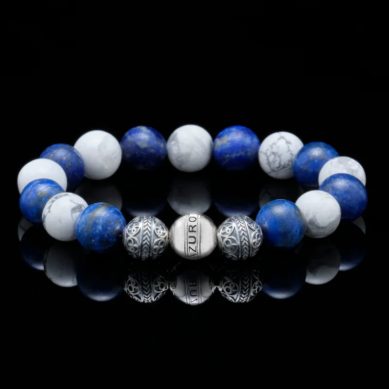 Kite zircon bracelet-The Navigator | Silver Howlite Lapiz Lazuli Beaded Bracelet