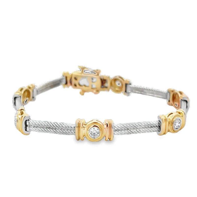 Glint druzy bracelet-Two Tone Diamond Bezel Bracelet in 14k Gold