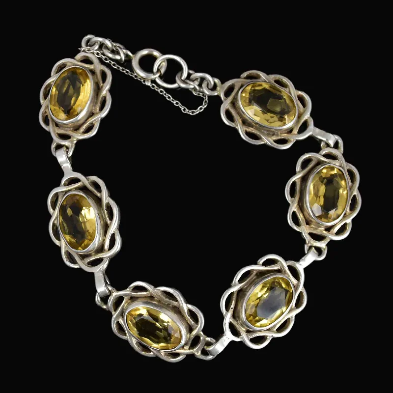 Blended texture bracelet-Vintage Arts and Crafts Style Silver Citrine Bracelet