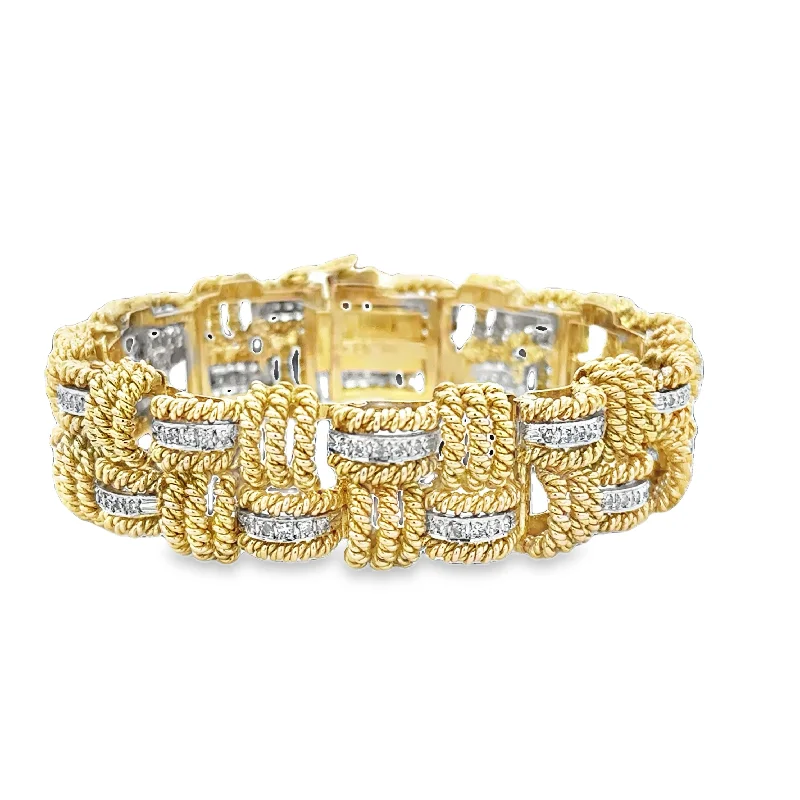 Zinc forged bracelet-Vintage Diamond Basketweave Bracelet in Yellow and White Gold