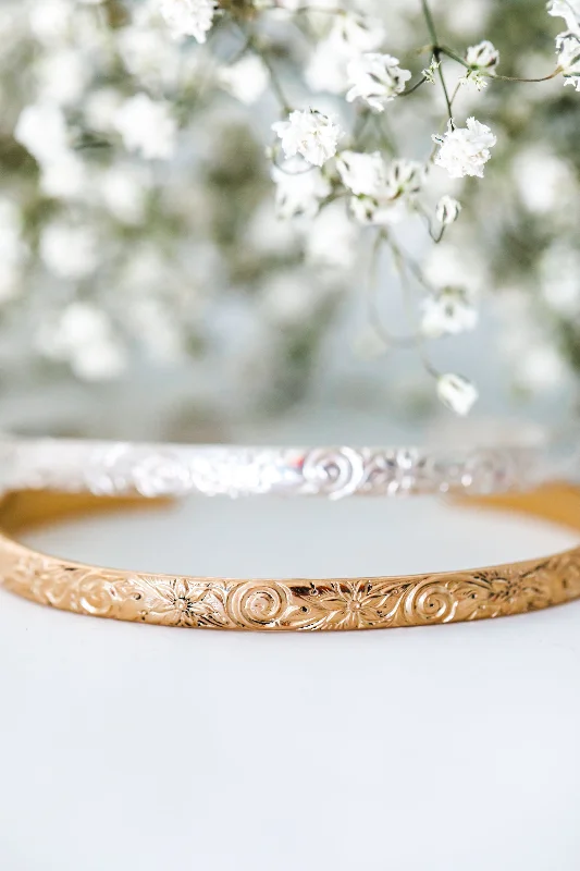 Tilted stone bracelet-vintage floral cuff { silver + gold }