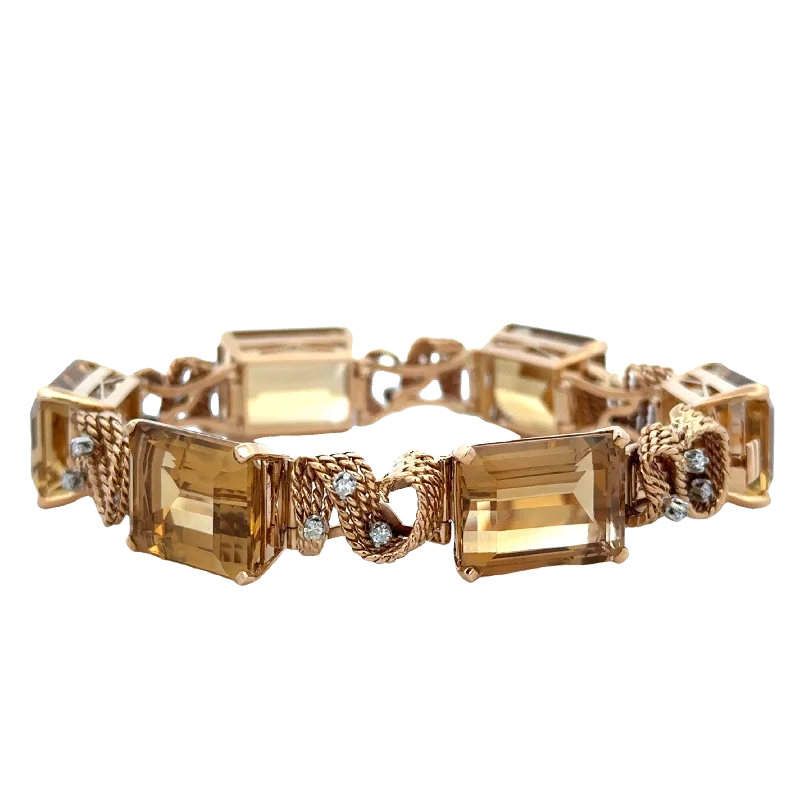 Glint druzy bracelet-Vintage Mid-Century Citrine and Diamond Bracelet in 18k yellow Gold