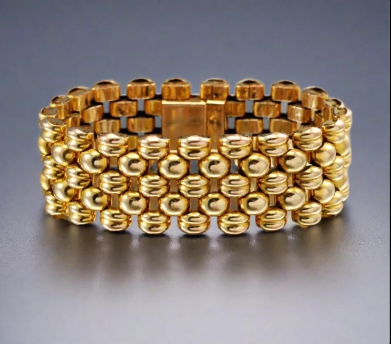 Rippled band bracelet-Vintage Swiss 5 Row Retro Panther Link Bracelet, Tank Tread