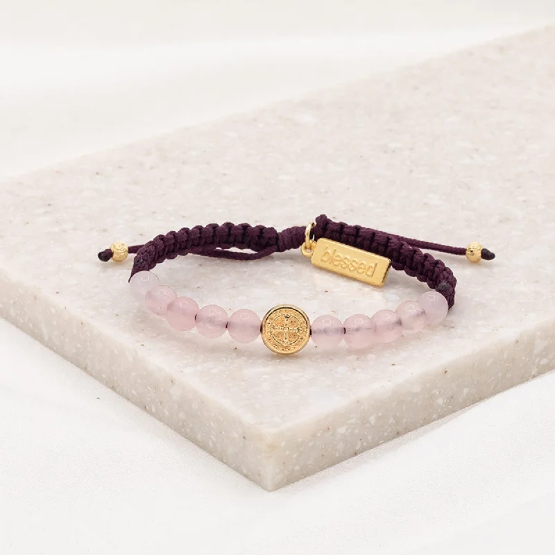 Rune glyph bracelet-Wake Up and Pray Meditation Bracelet - Rose Quartz