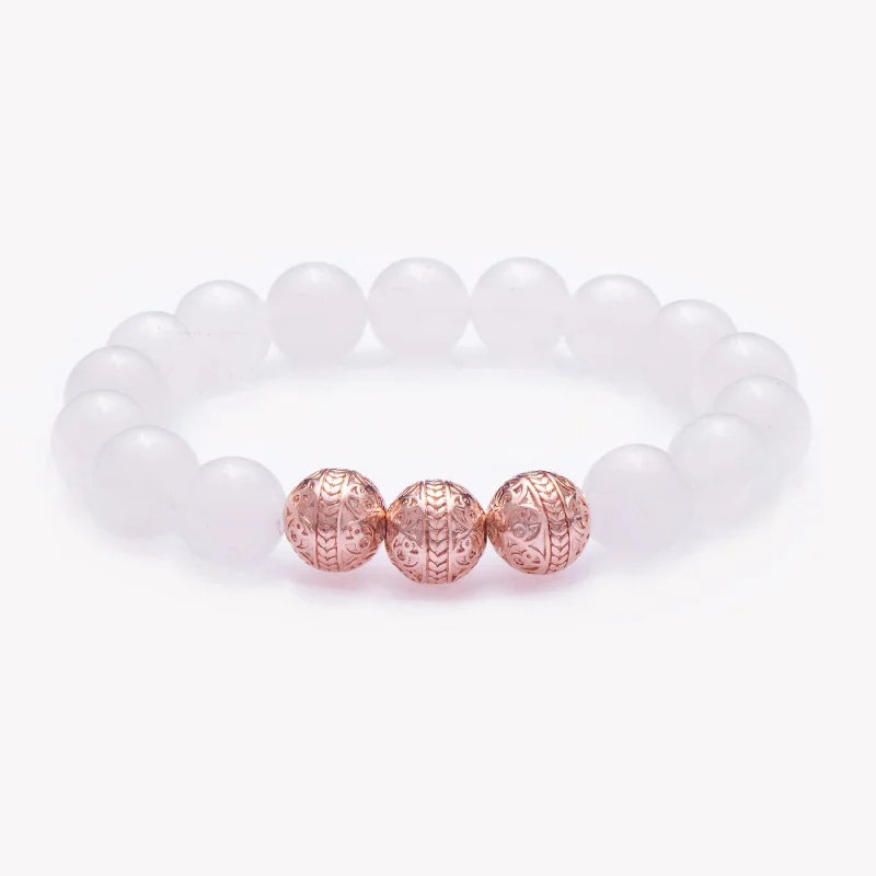 Rose flower bracelet-Rose Gold Classic White Jade