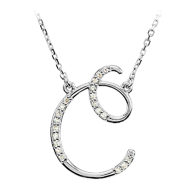 1/10 Ctw Diamond Sterling Silver Medium Script Initial C Necklace 16in