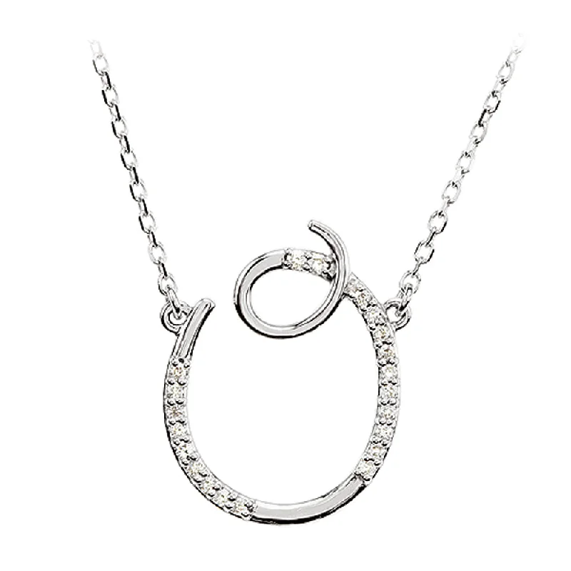 1/10 Ctw Diamond Sterling Silver Medium Script Initial O Necklace 16in