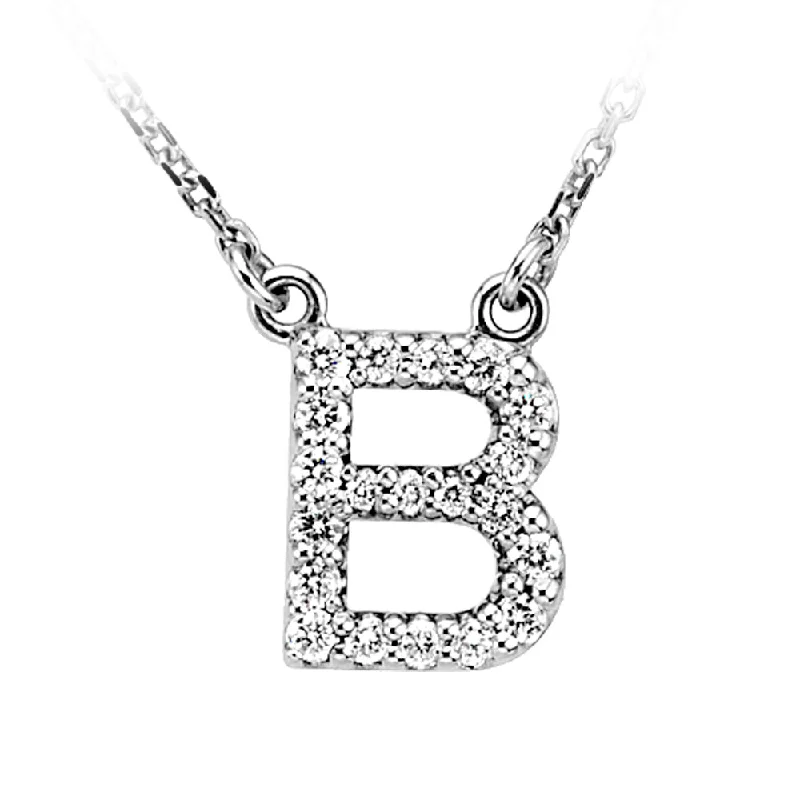 1/6 Cttw Diamond & 14k White Gold Block Initial Necklace, Letter B