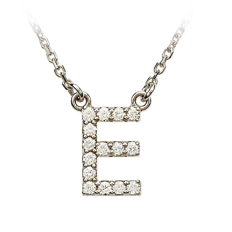 Layered stack necklace-1/6 Cttw Diamond & 14k White Gold Block Initial Necklace, Letter E