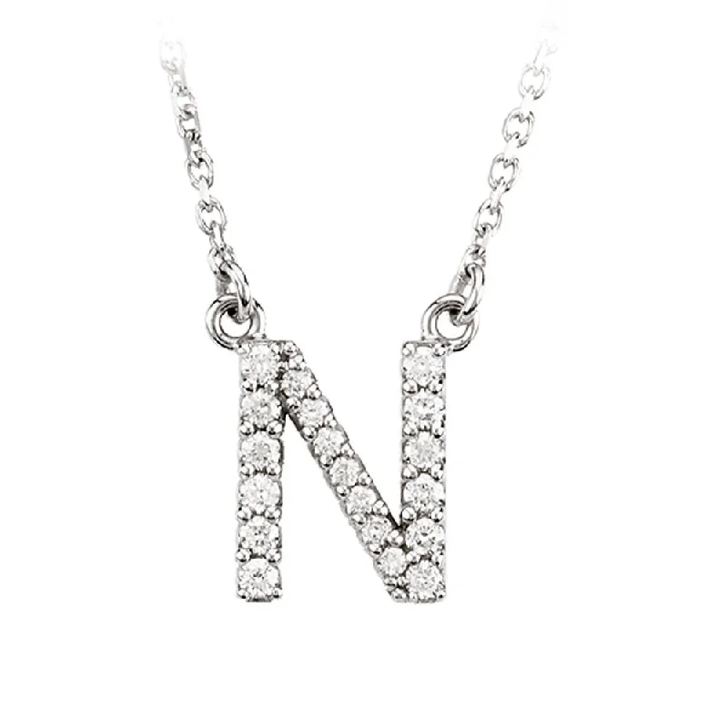 1/6 Cttw Diamond & 14k White Gold Block Initial Necklace, Letter N