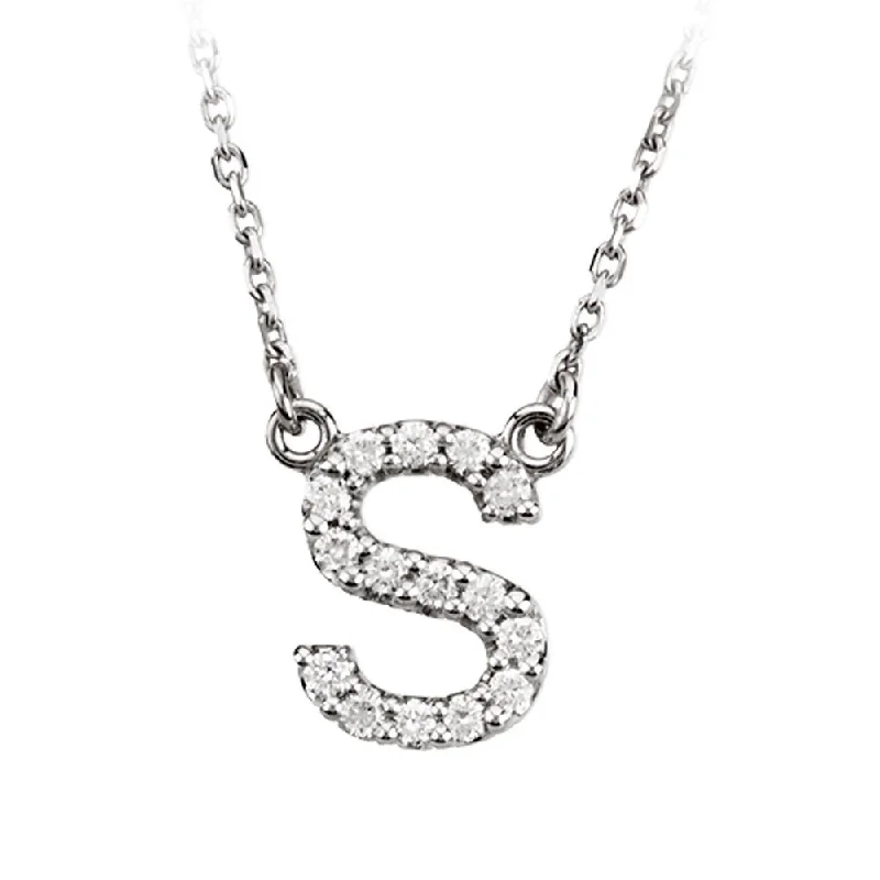 1/6 Cttw Diamond & 14k White Gold Block Initial Necklace, Letter S