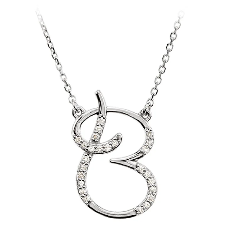 Root curl necklace-1/8 Ct Diamond 14k White Gold Medium Script Initial B Necklace, 17in