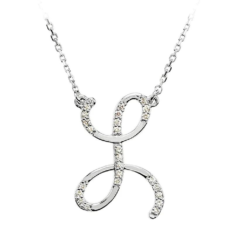 1/8 Ct Diamond 14k White Gold Medium Script Initial L Necklace, 17in