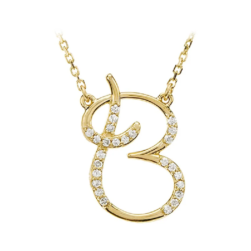 Leaf braid necklace-1/8 Ct Diamond 14k Yellow Gold Medium Script Initial B Necklace, 17in