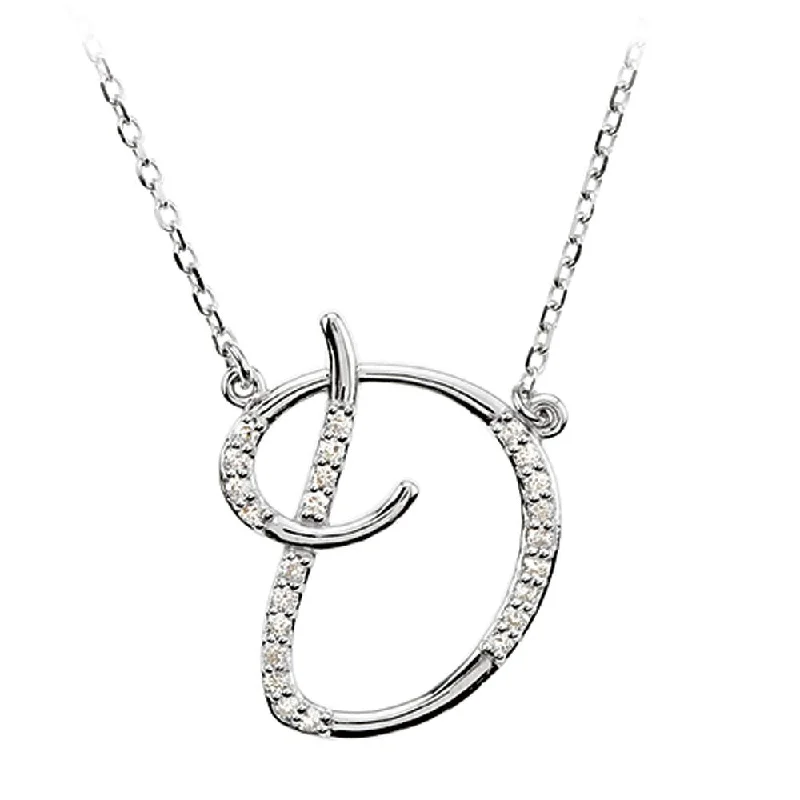 Faint shade necklace-1/8 Ct Diamond Sterling Silver Medium Script Initial D Necklace, 16in