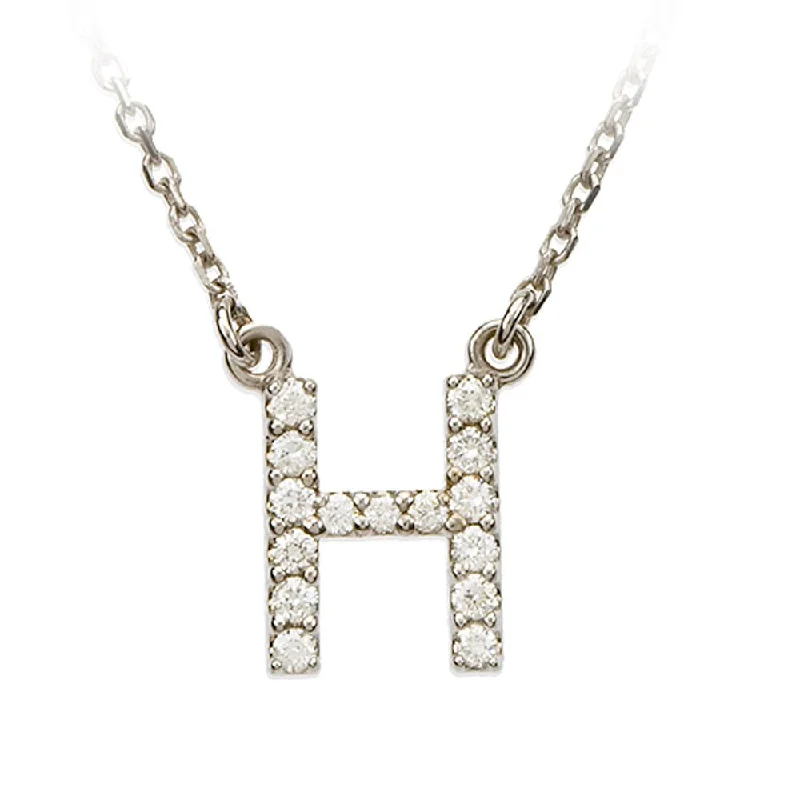 1/8 Cttw Diamond & 14k White Gold Block Initial Necklace, Letter H