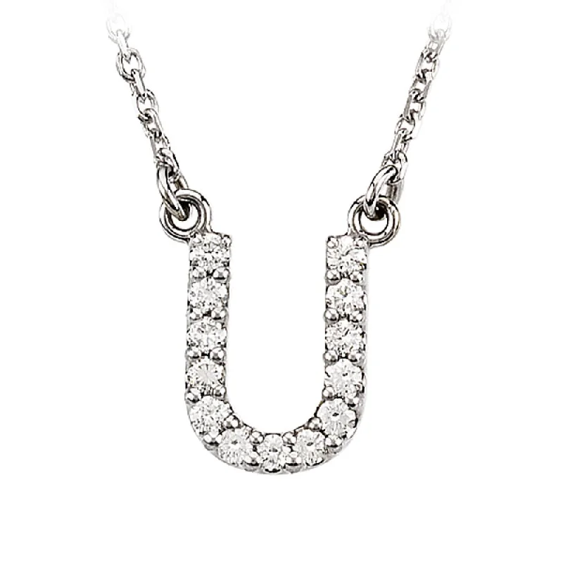 1/8 Cttw Diamond & 14k White Gold Block Initial Necklace, Letter U